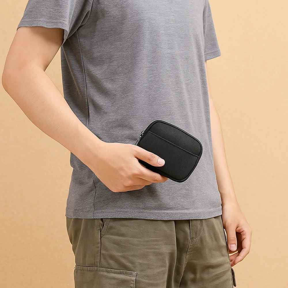 

Practical Portable Coin Purse Card Holder Oxford Cloth Card Pouch Bank Card Organizer Zipper Pouch Men Wallet Male