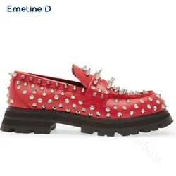 Studded Red Leather Casual Shoes Slip-On Style Big Toe Thick-Soled Leather Shoes Fashionable Personality Large Size Men's Shoes