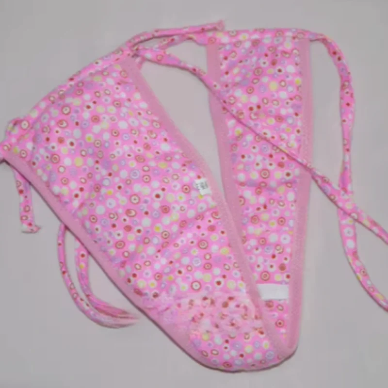 

Couple Pink Floral T-Briefs Light Weight Pure Cotton Sanitary Belt Panties Thong Sissy Lace up Sexy G-string Party Costumes