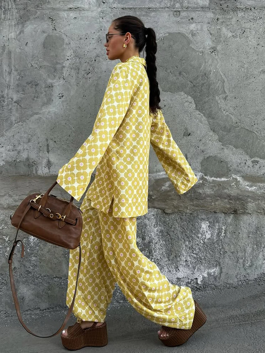 Marthaqiqi Autumn Ladies Nightgown 2 Piece Suit Turn-Down Collar Pajamas Long Sleeve Nightwear Pants Casual Female Sleepwear Set