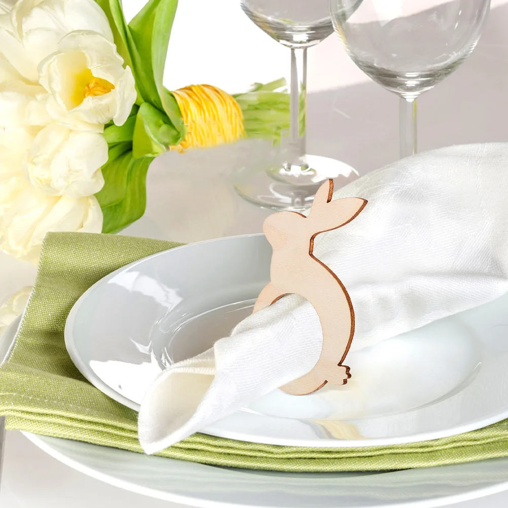 

30pcs Easter Bunny Rings Wood Holders Decorative Napkin Buckles Diy Easter Table Decor Serviette Buckles Home Party Decoration