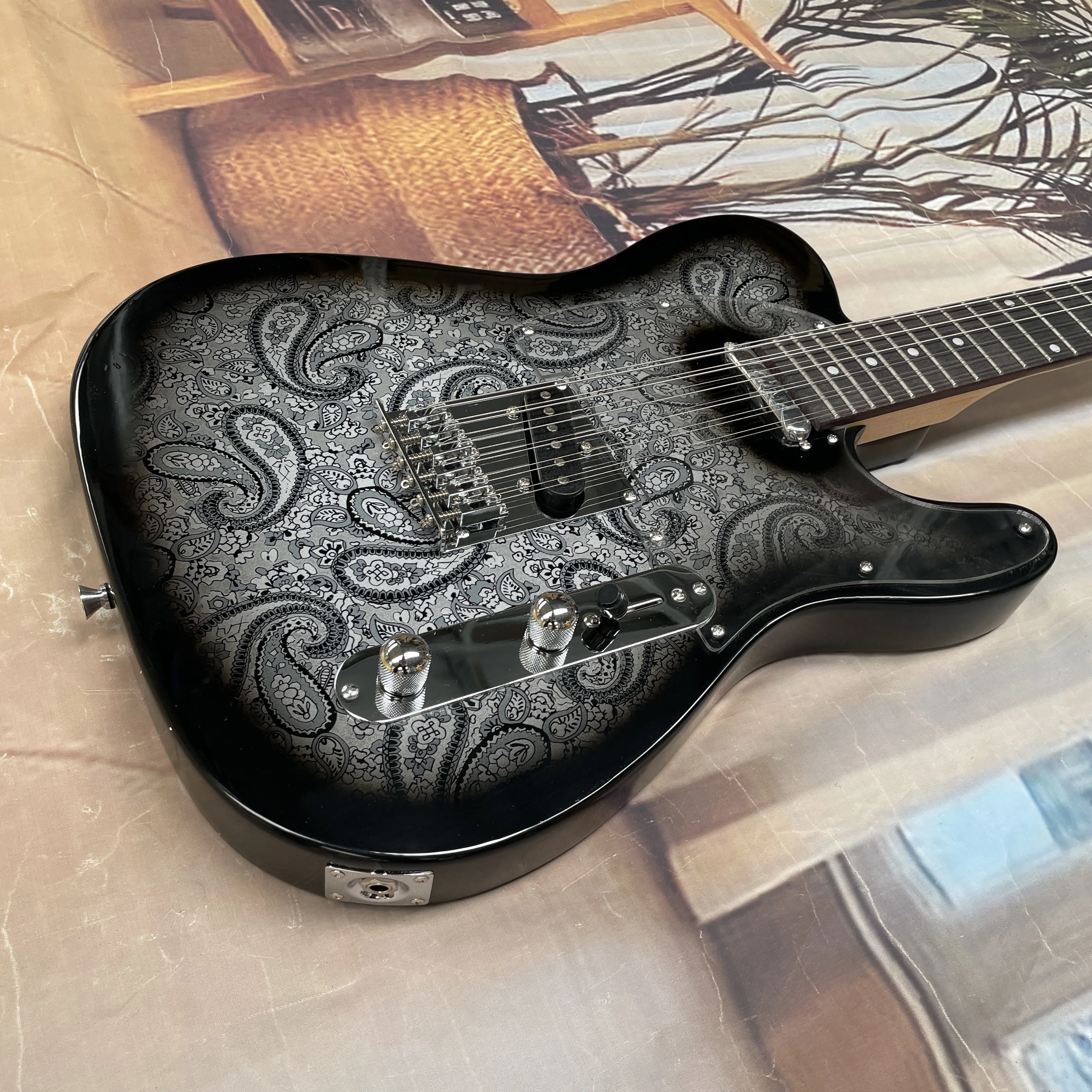 12-string black electric guitar with multi-knob volume control rosewood fingerboard guitars,professional  performance guitarra view 4