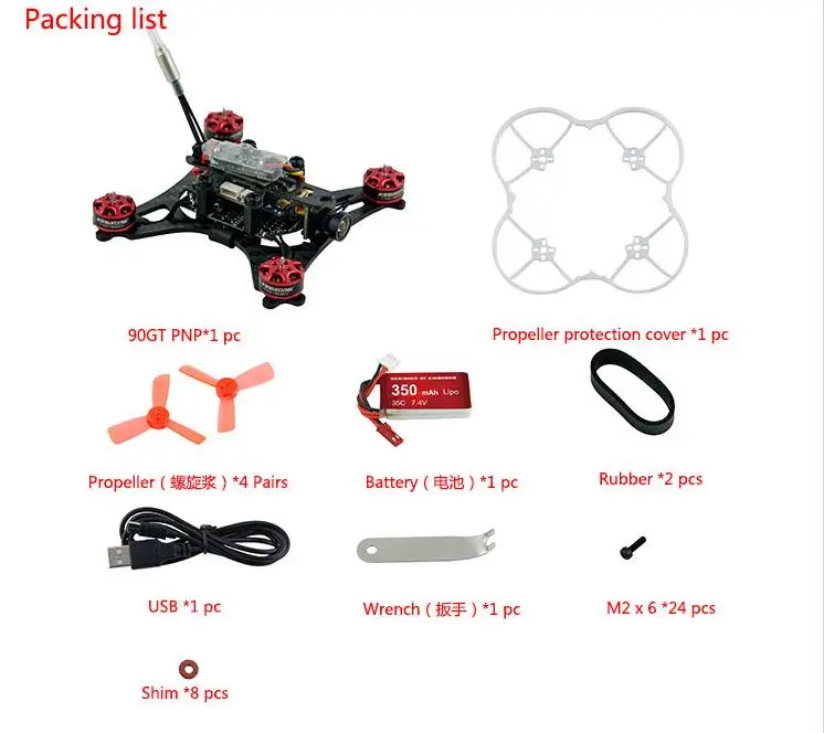 ARF Kingkong 90GT 90 Brushless Micro FPV Racing Quadcopter Drone F3 Flight Controll 800TVL VTX 3A ESC Tiny Whoop Blade Inductrix