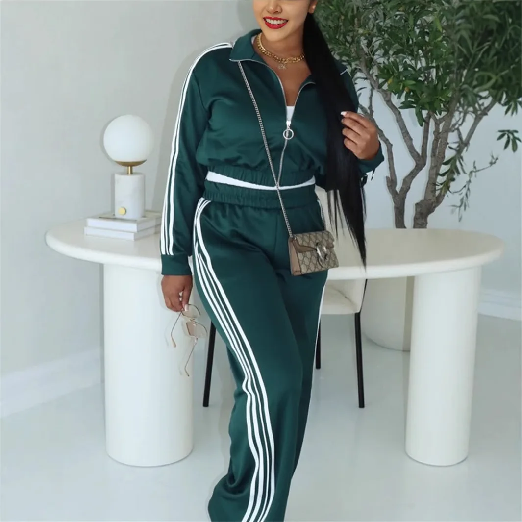 Autumn New Fashion Loose Casual Sports Style Solid Color Long-sleeved Tops Jackets and Trousers Suits for Women