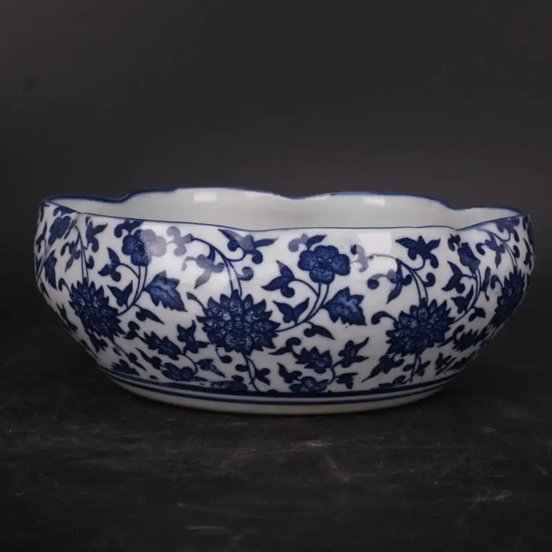 Chinese Qing Qianlong Blue and White Porcelain 5.51 Inch Lotus Pattern Bowl for Decorative Display Collectible Gift