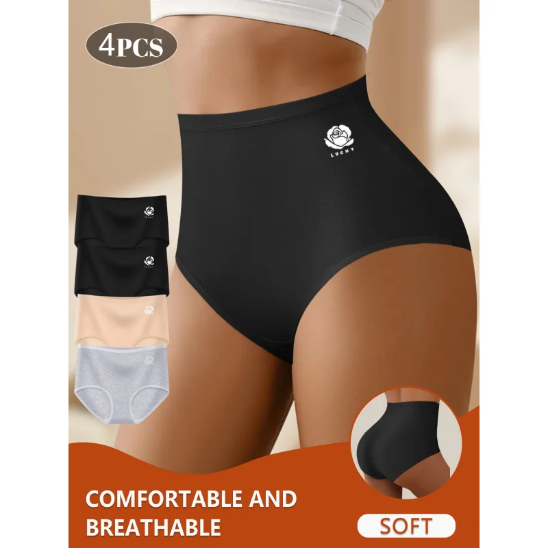 

4 шт./компл. женские трусы, хлопковые трусы с высокой талией, дышащие, мягкие, удобные и прочные для занятий спортом и повседневной носки