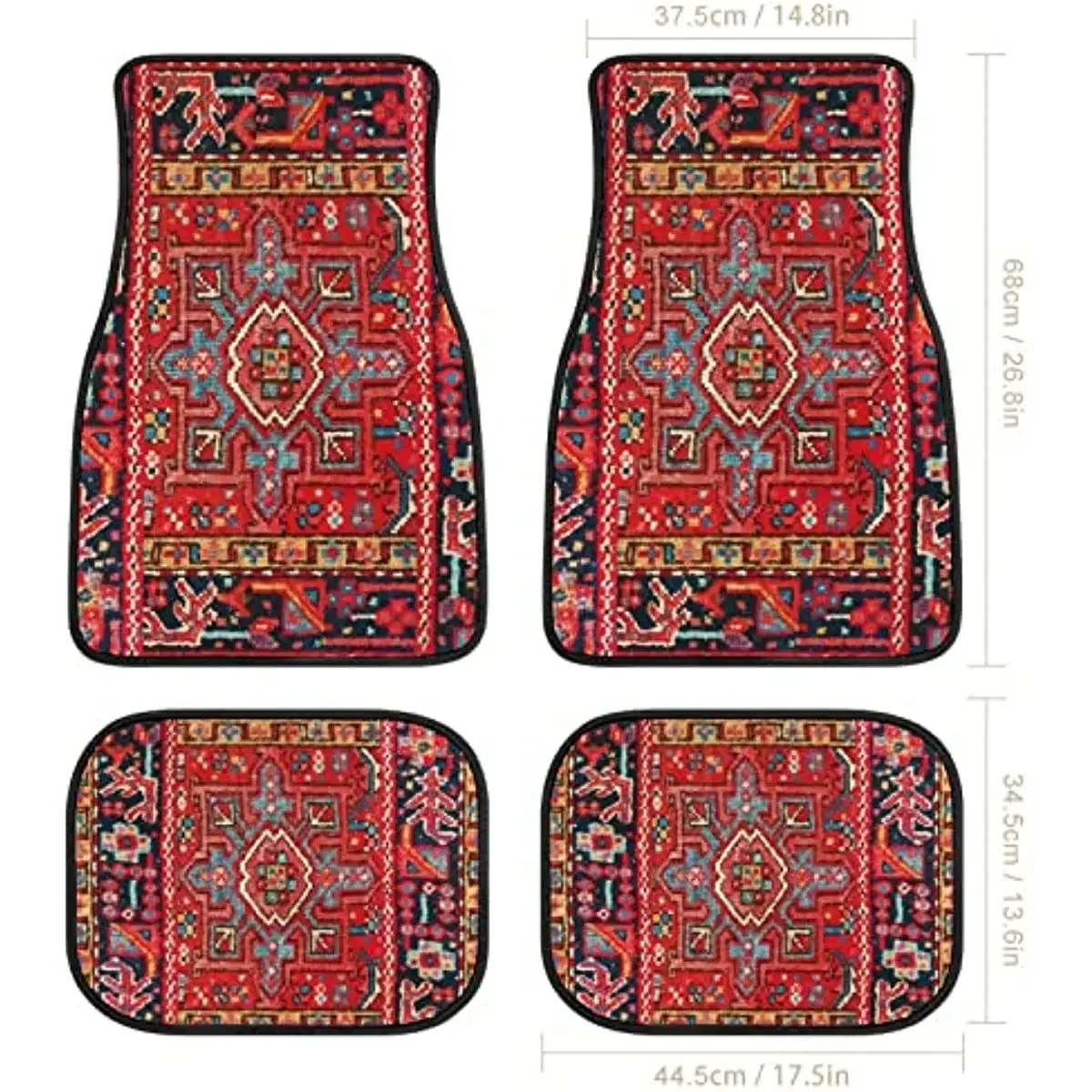 Car Floor Carpet Set of 4 Piece Persian Rug Design Auto Interior Floor Mats Durable Front & Rear Carpets for Car Truck S