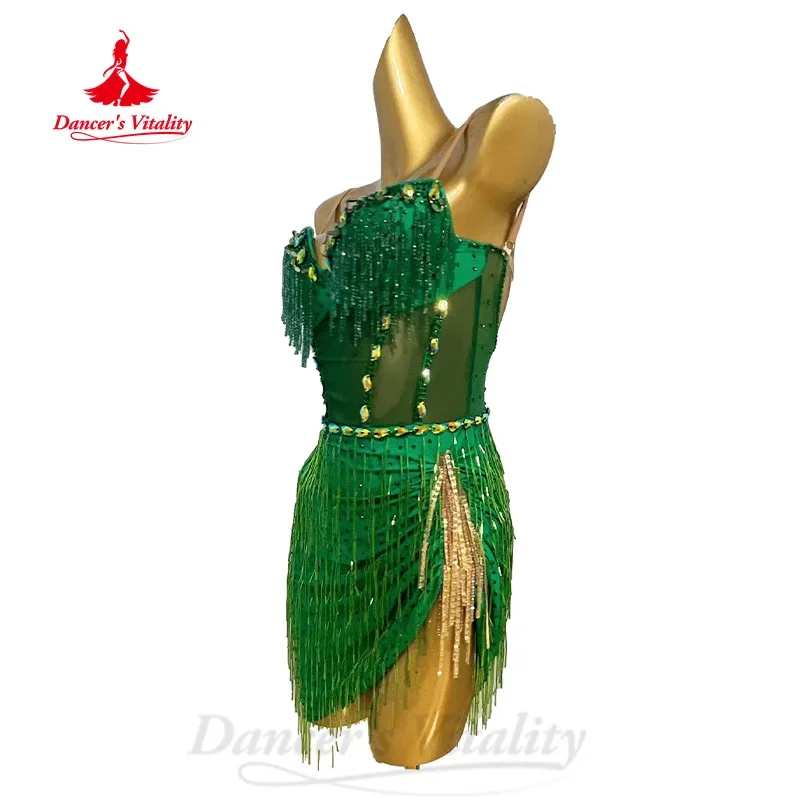 Latin Dance Costume Senior AB Stones Tassel Dress Adult and Child Customized Tango Samba Rumba Professional Competition Dresses