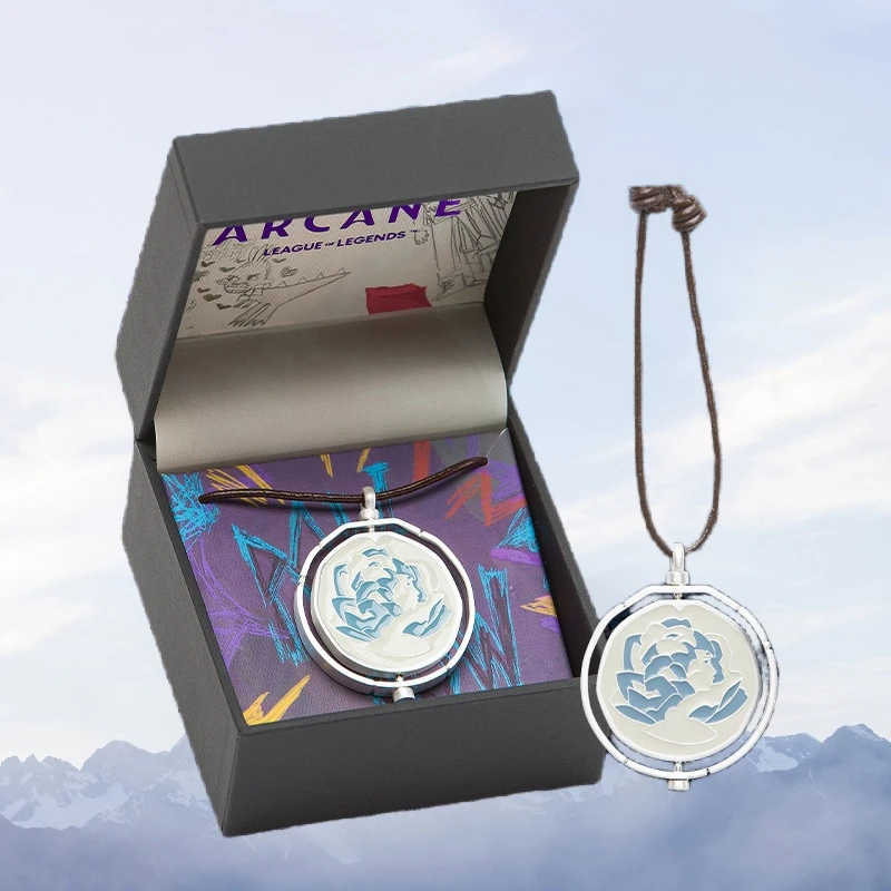 [Official]Jinx Necklace Game LOL Arcane Season 2 Aix's Ekko Head Portrait Rotating Blue Rose Pendant Cosplay Lovers Fans Gifts