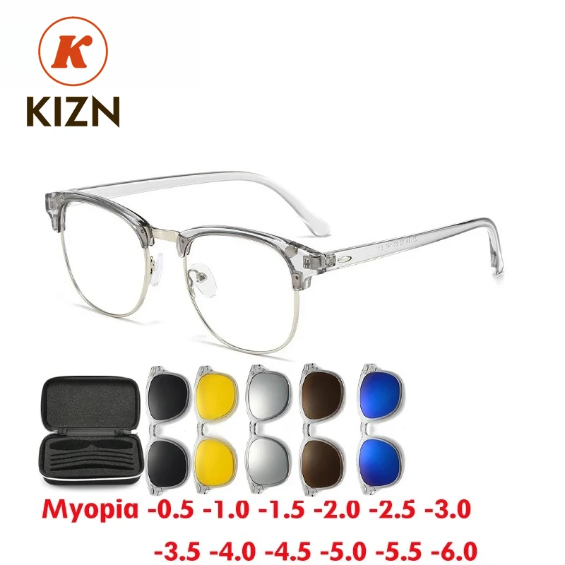 

KIZN Sports 6 в 1, мужские и женские солнцезащитные очки для близорукости, поляризационные оптические магнитные клипсы, очки по индивидуальному заказу, оправа для очков -0,5 до