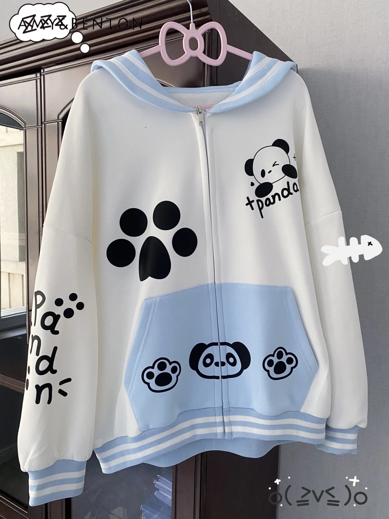 

Water Color SubCulture Cute Sailor Collar Color Stitching Thicken Hooded Jackets for Women Japanese Sweet Cartoon Printed Hoodie