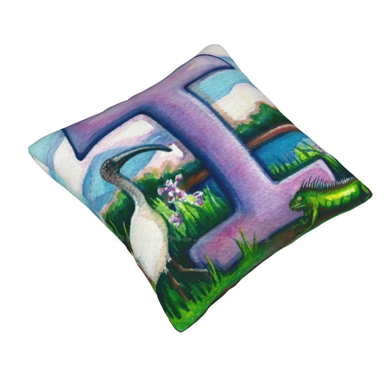 Alphabet Letter I Fashion Sofa Throw Pillow Cover Pillowcase Watercolor Alphabet Letter I Emily L Taylor Ibis Iguana Iris