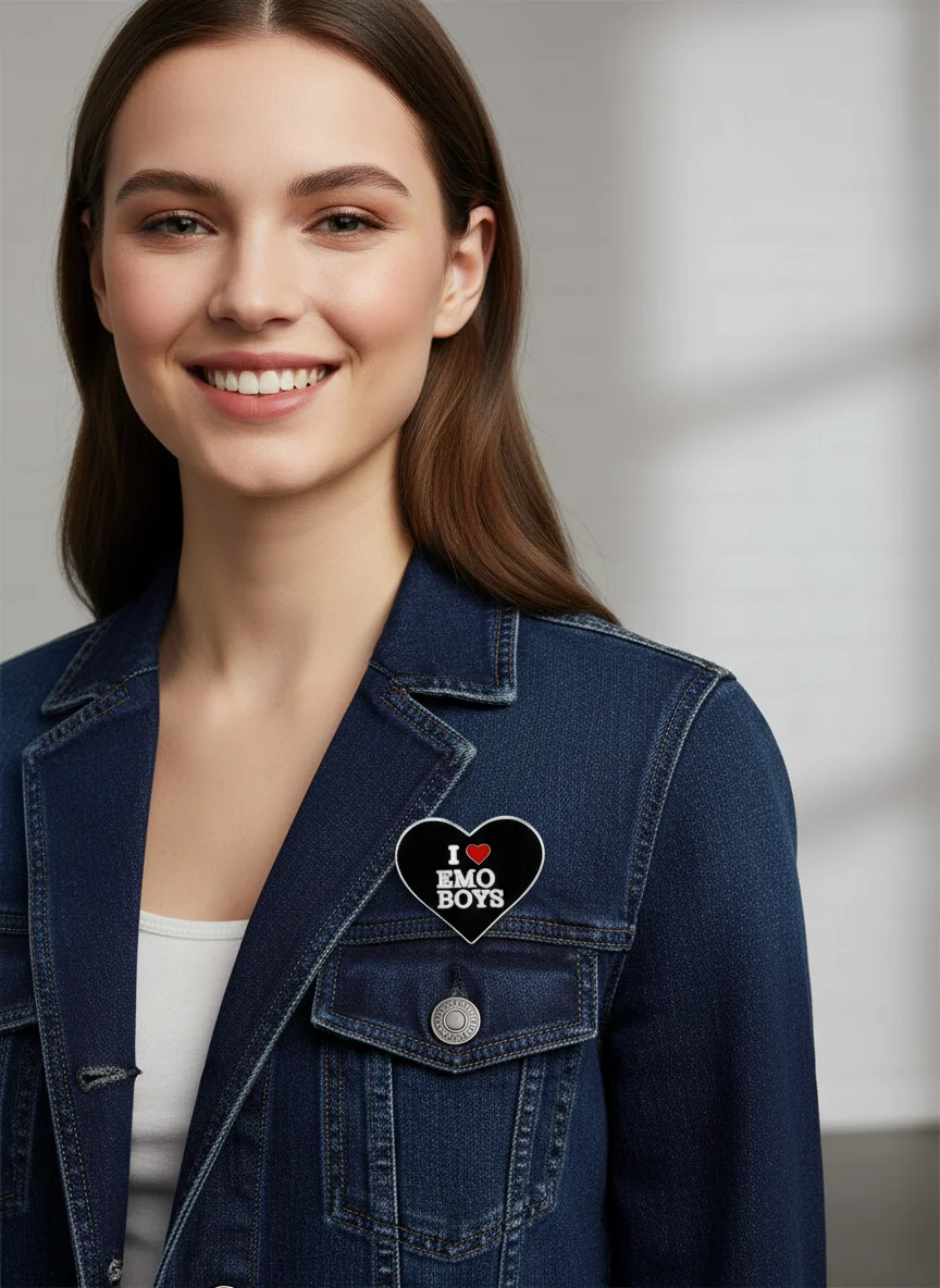 New I Love EMO Boys Heart Enamel Pins Emotional Hardcore Valentine's Day Social Brooches