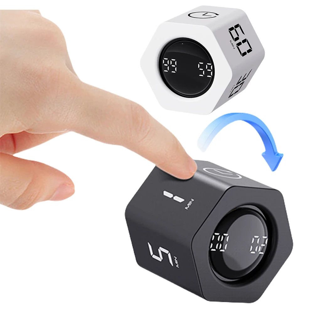 Productivity Cube Timer Gravity Sensor 5 Preset Time Rotating Pomodoro Timer Cube Countdown Stopwatch for Office ADHD Study Work