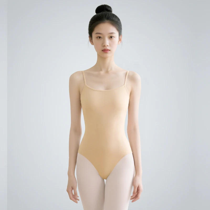 

Бежевые балетные трико для женщин и девочек, танцевальное боди с регулируемым ремешком, гимнастические купальники, танцевальная майка для балерины