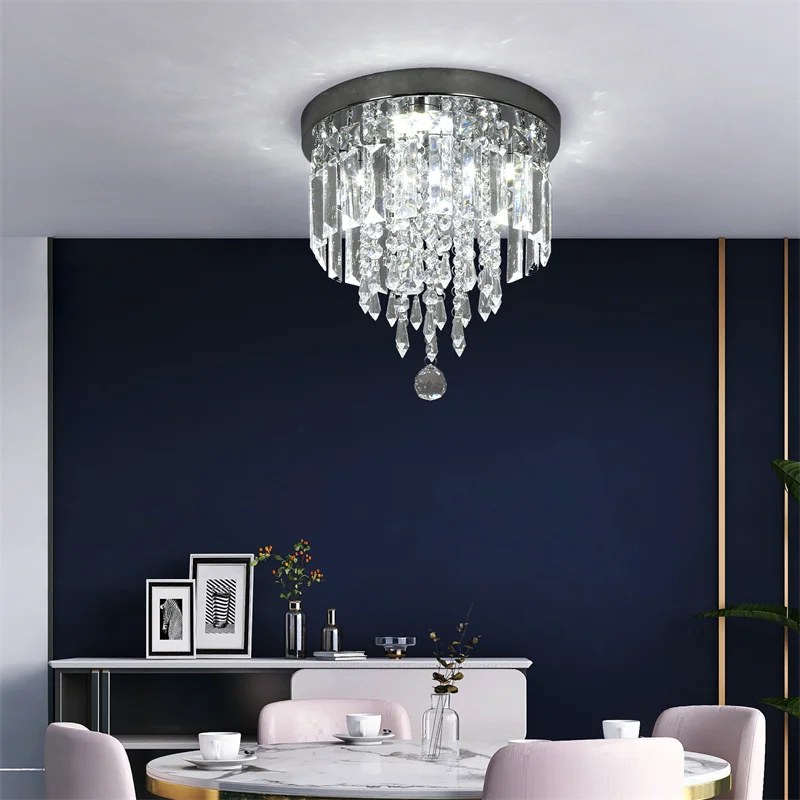Indoor Crystal Ceiling Lamp Flush Mount Modren Led Chandelier Fixtures For Hallway Bedroom Dining Room Stainless Steel Lustres