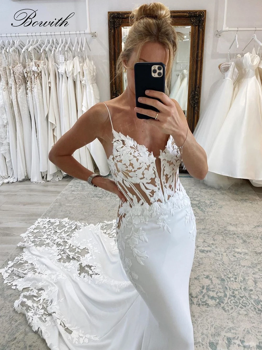 

Bowith Mermaid Wedding Dress for Bride Bohomian Bridal Dresses Wedding Luxury Lace Beach Wedding Dress for Church robe de mariée