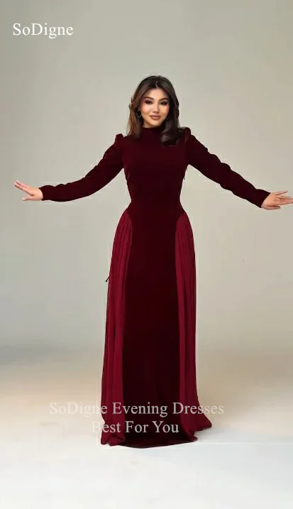 SoDigne فساتين حفلة موسيقية مخملية عنابي بدون أكمام كامل فستان حفلة مستقيمة ساحرة بطول الأرض فساتين حفلات مخصصة