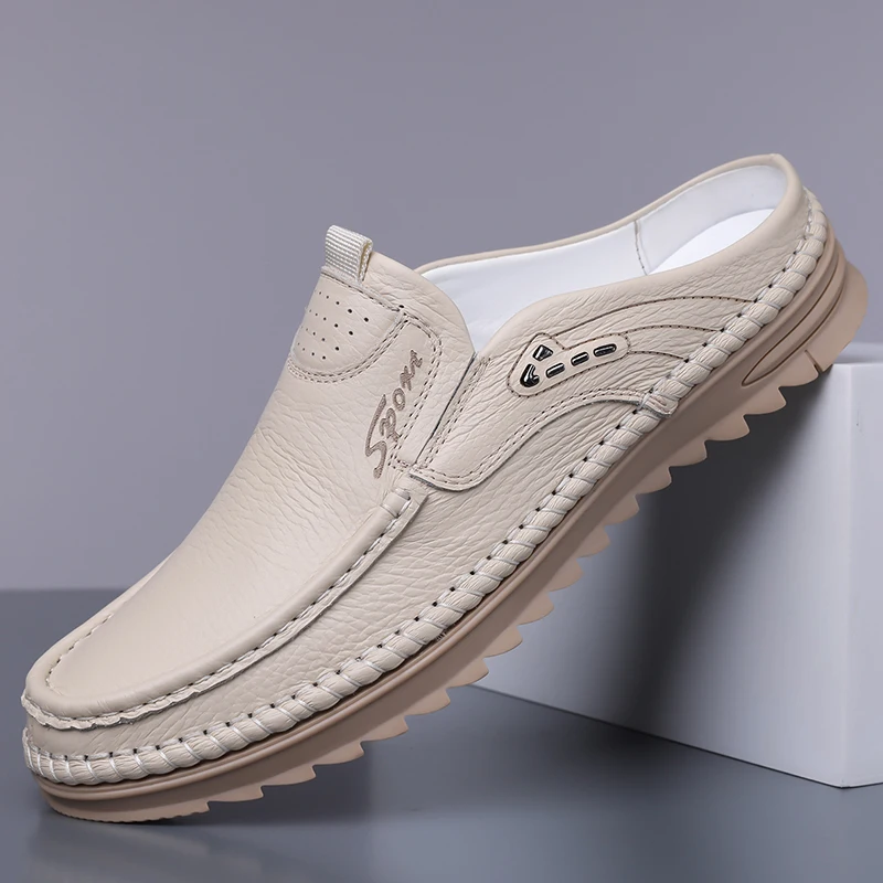 

Plus Size 38-47 Slip-on Mule Casual Shoes Loafers Slippers Men Half-back Shoes for Man Leather Sneakers Backless Slides Sandals