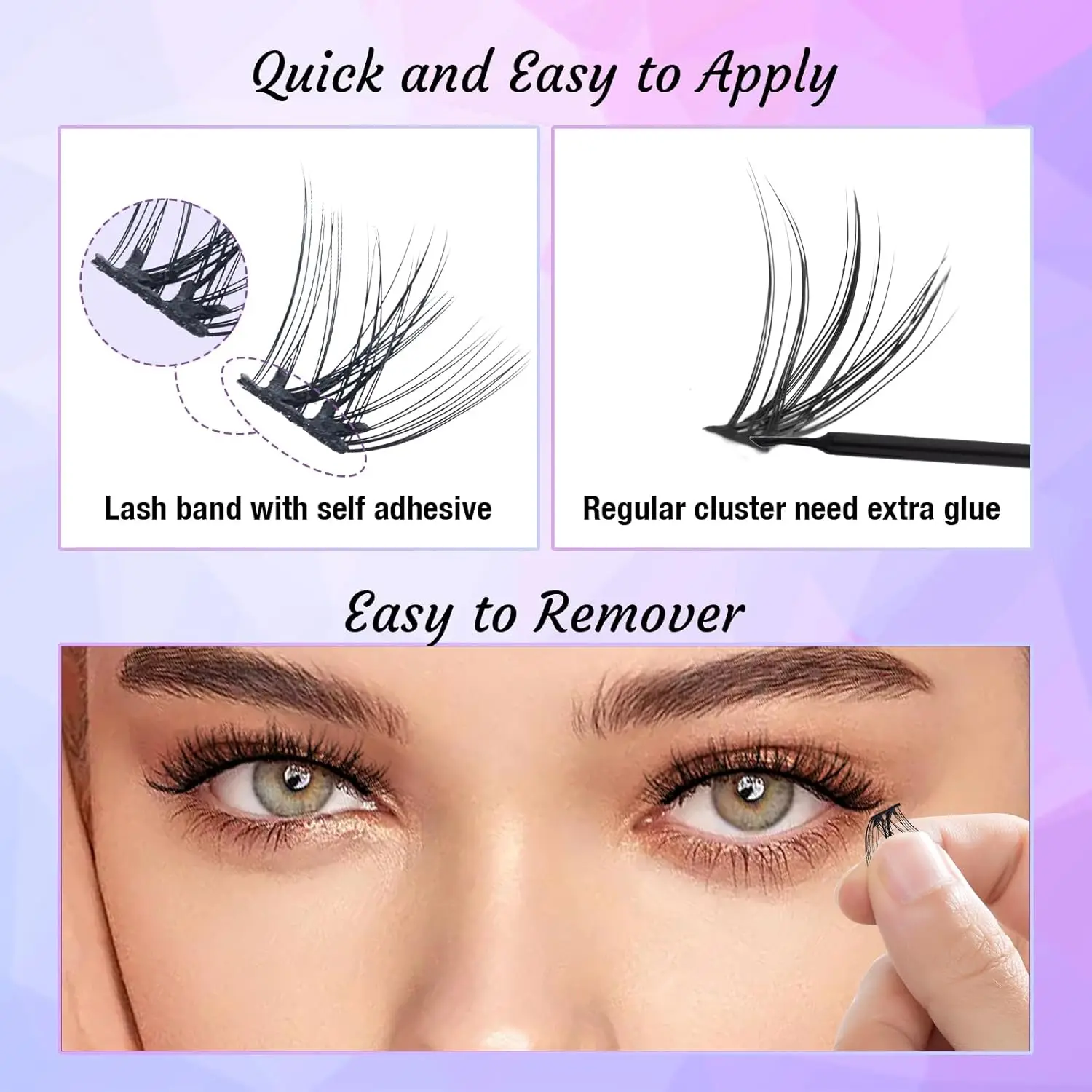 골리 셀프 접착 속눈썹 10-16mm 무접착 프리글루드 래쉬 클러스터 자연스러운 재사용 가능 초보자 친화적 잔여물 없음