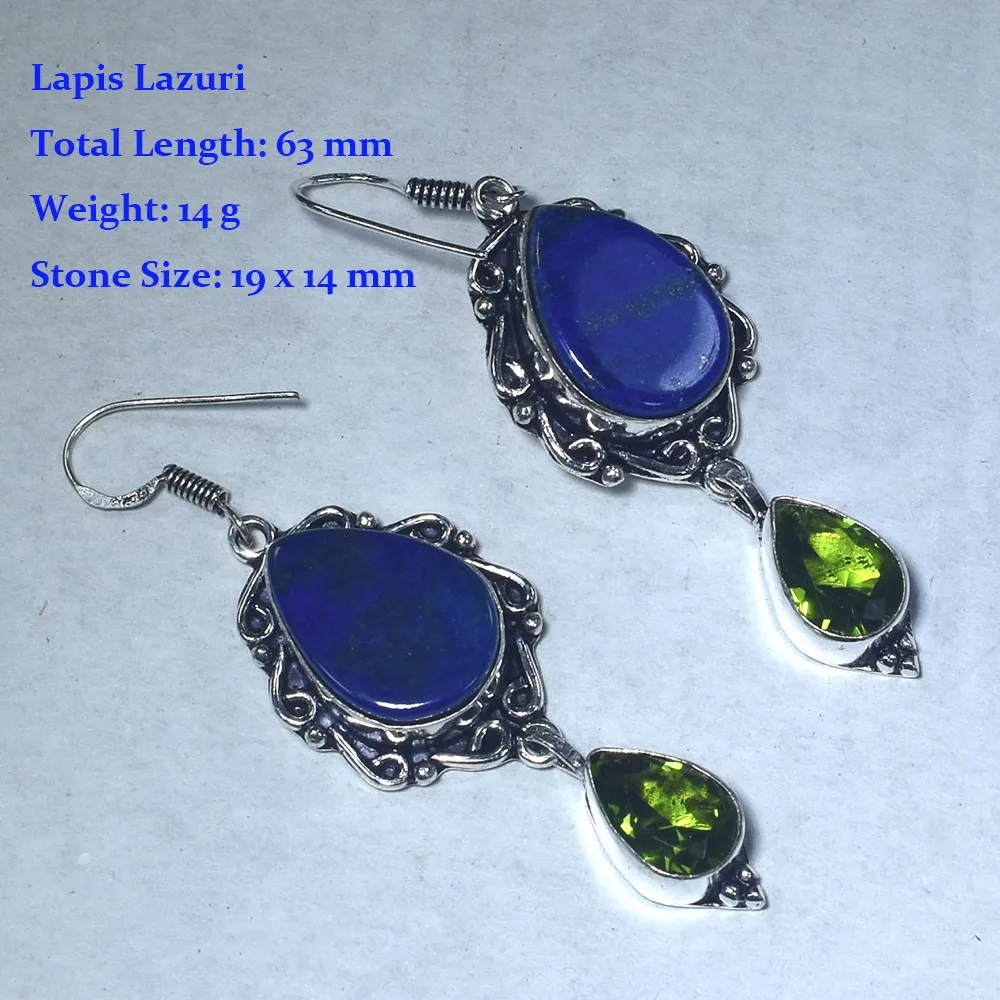 Genuine Lapis Lazuri Rose Quartz Shiva Eye Jasper Blue Topaz Silvers Overlay on Copper Earrings