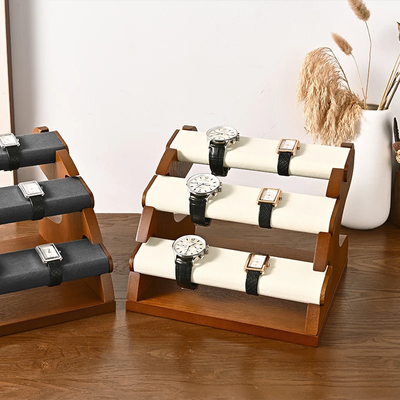 Oirlv 3 Layer Wooden Watch Stand Jewelry Organizer Jewelry Display Rack Large Capacity Watch Display Props Bracelet Jewelry Rack