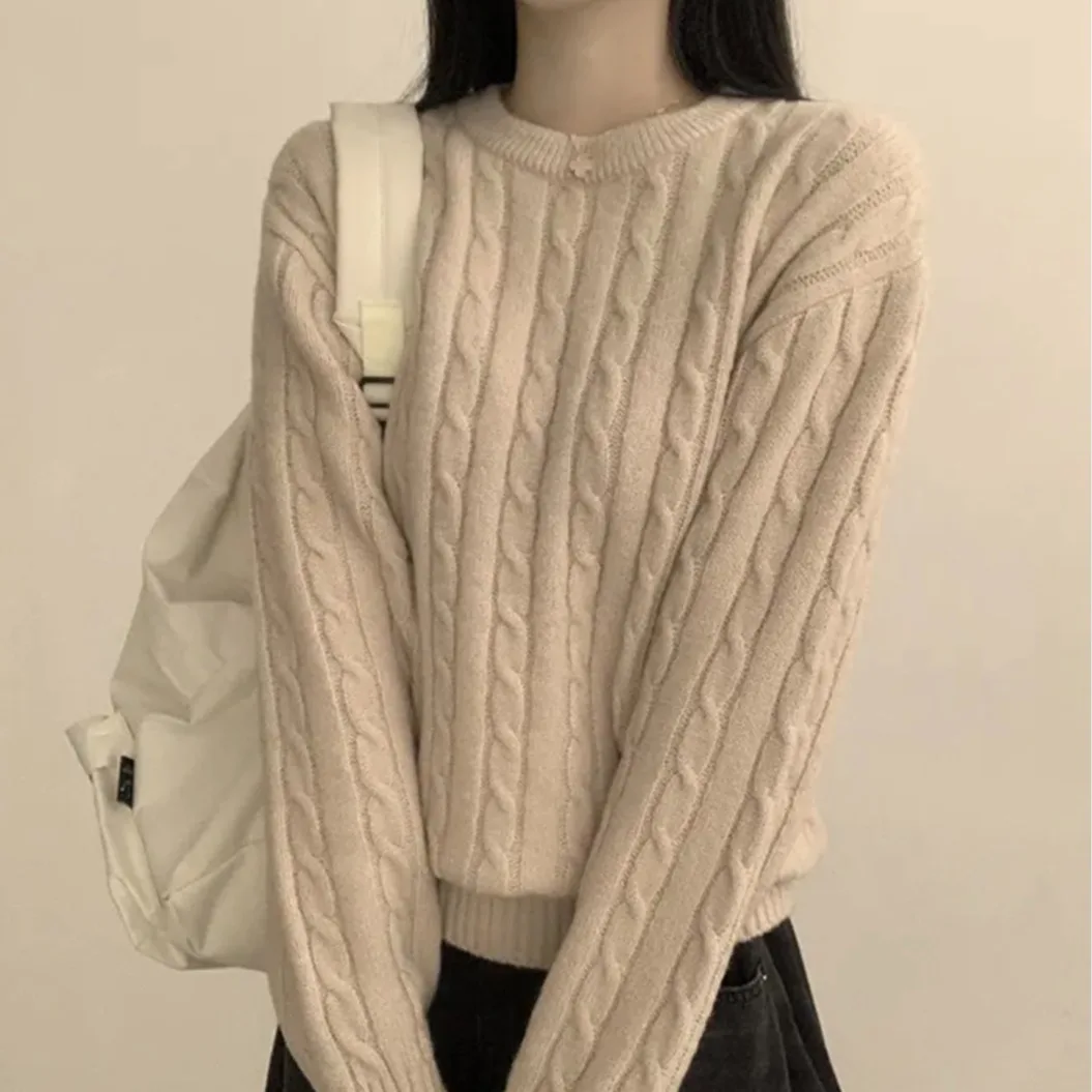 سترة نسائية محبوكة أنيقة بلوفر Ne طويل Sve للتخسيس لون الخريف والشتاء متعدد الاستخدامات تصميم بسيط تريكو