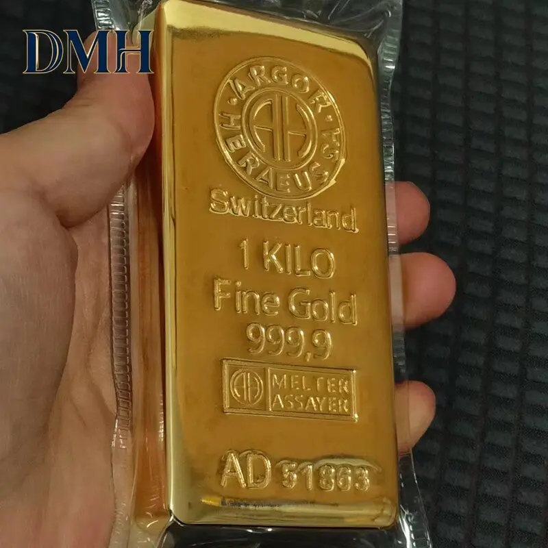 DMH-Simulation Swiss Gold Bar 1000g Brick Solid Copper Plated Ornament Sample Prop for Collectors And Investors
