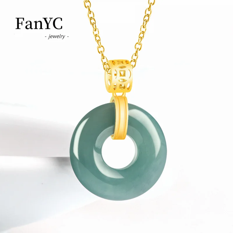 

Natural Jadeite Blue Water Ring Pendant S925 Silver Inlaid Simple Exquisite Glutinous Ice Jade Necklace Men Women Holiday Gift