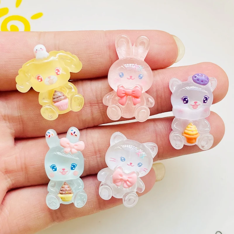 10 Pcs New Fashion Cute Mini Cartoon Colorful Bear, Rabbit, Cat Resin Scrapbook Diy Jewelry Wedding Hairpin Decorate Accessories