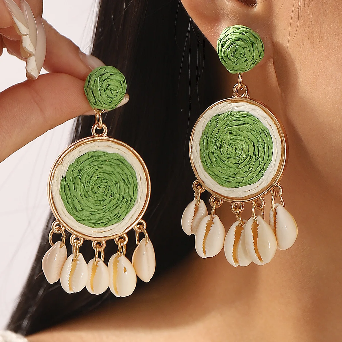E13770 Summer Color Lafite Sweet Earrings Stud Earrings New Holiday Wind Travel Shell Earrings