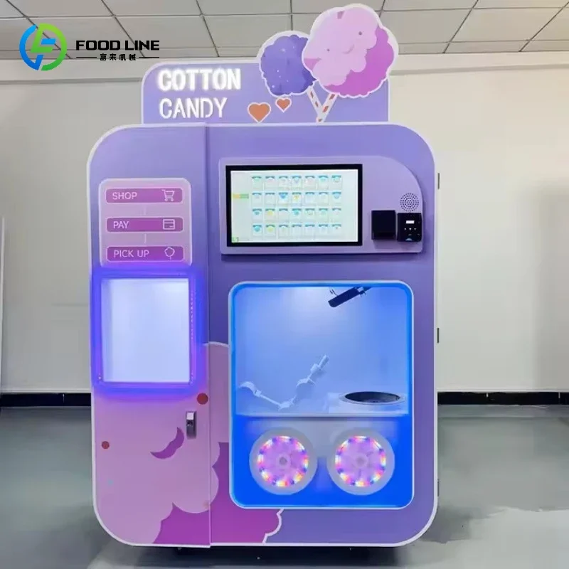 Factory Direct Sales Commercial Children Purple Automatic Cotton Candy Money Making Vending Machine Robot for Sale Party