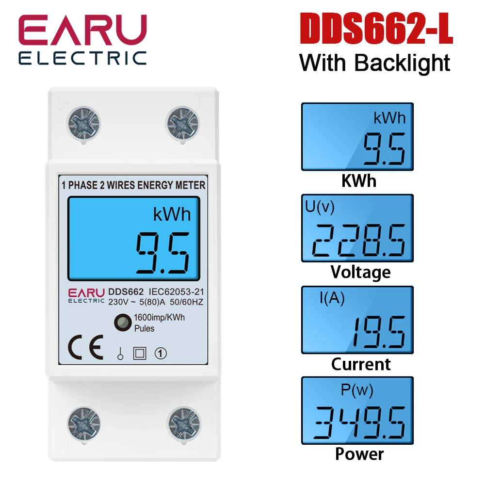 EARU AC 110V 230V Einphasiger Digitaler Energiezähler mit Nullstellungsfunktion kWh Spannung Strom Stromverbrauchszähler Elektrisches Wattmeter
