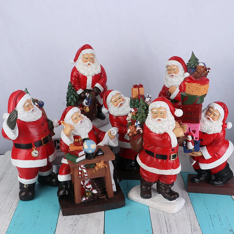 Window Resin Santa Claus Statue Miniature Character Collection Craft Home Living Room Desktop Decor Figurines Micro Model Gifts