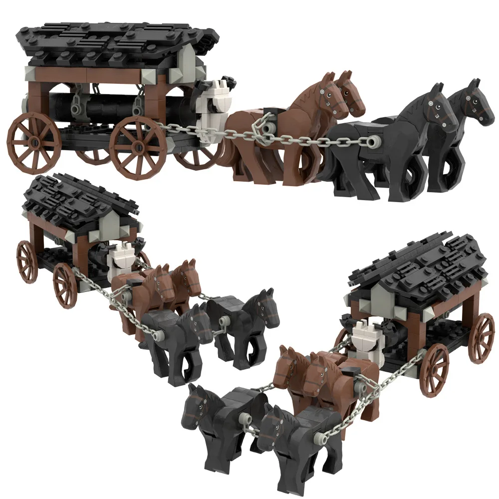 MOC Medieval Military Castle Knight Building Blocks Black White Warhorse Bricks Street View Compatible Figures Toys