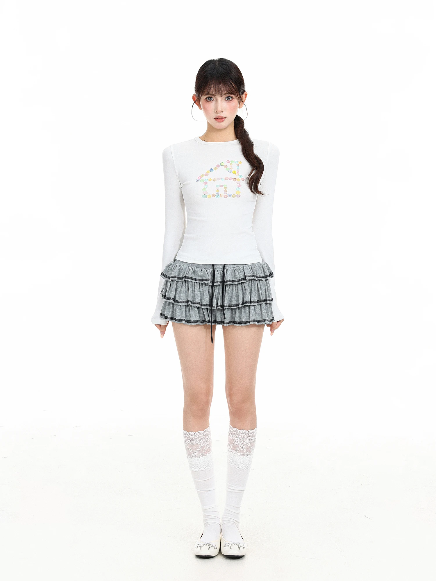 Slim Fit Long Sleeve T-Shirt Women's Early Autumn Design Sense Button Shoulder Top Inner Wear Base Shirt College Style