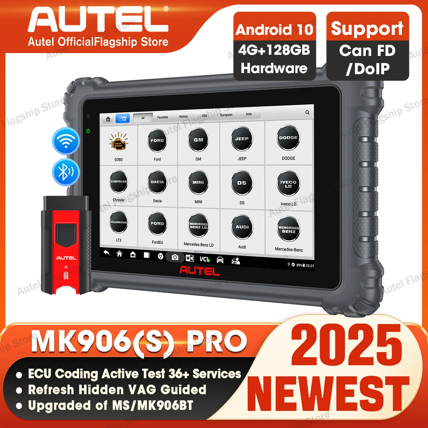 Autel MaxiCOM MK906PRO Car Diagnostic Scan Tools Automotive OBD2 Scanner ECU Coding Support CAN FD/ DoIP PK MK906BT MS906PRO