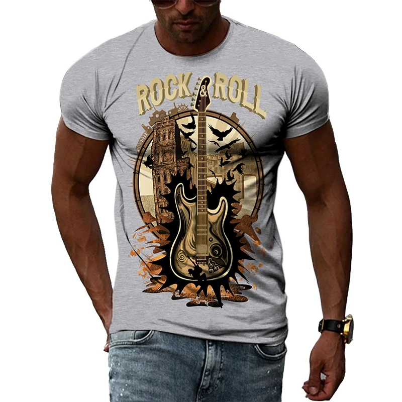 Rock Roll 3D Printing T Shirt Man Summer O-Neck Short Sleeve Oversized Top Casual Tee Loose Streetwear Harajaku