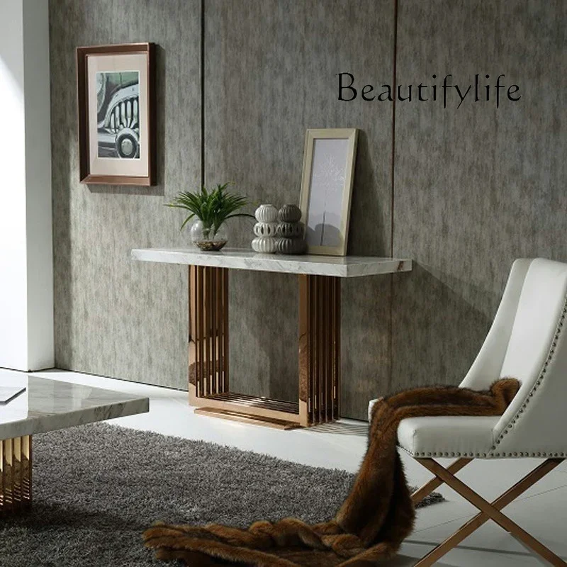 M Nordic Simple Designer Model House Natural Marble Entrance Table Stainless Steel Wall Entrance Table