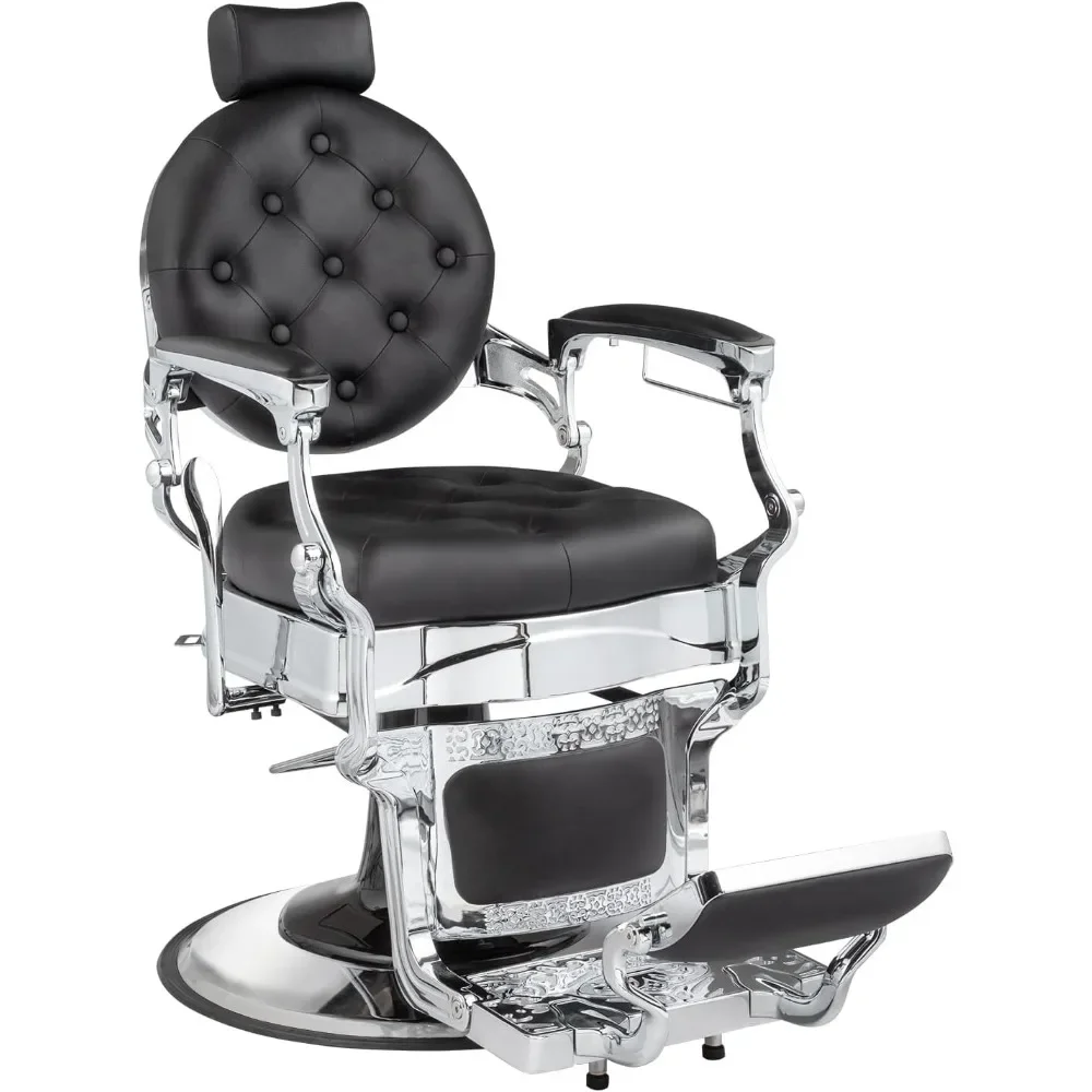 

Hydraulic Recline Salon Beauty Styling Chair Retro, 360 Degree Swivel for Hair Stylist Tattoo, Round Base, Tufted Button