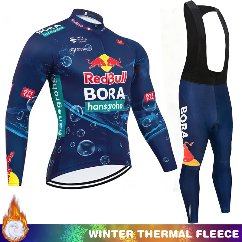 

RED BULL Man Cycling Set Winter Thermal Fleece Jersey Bicycle Clothes Clothing Road Bike Triathlon Sportswear Termal Jumper Men