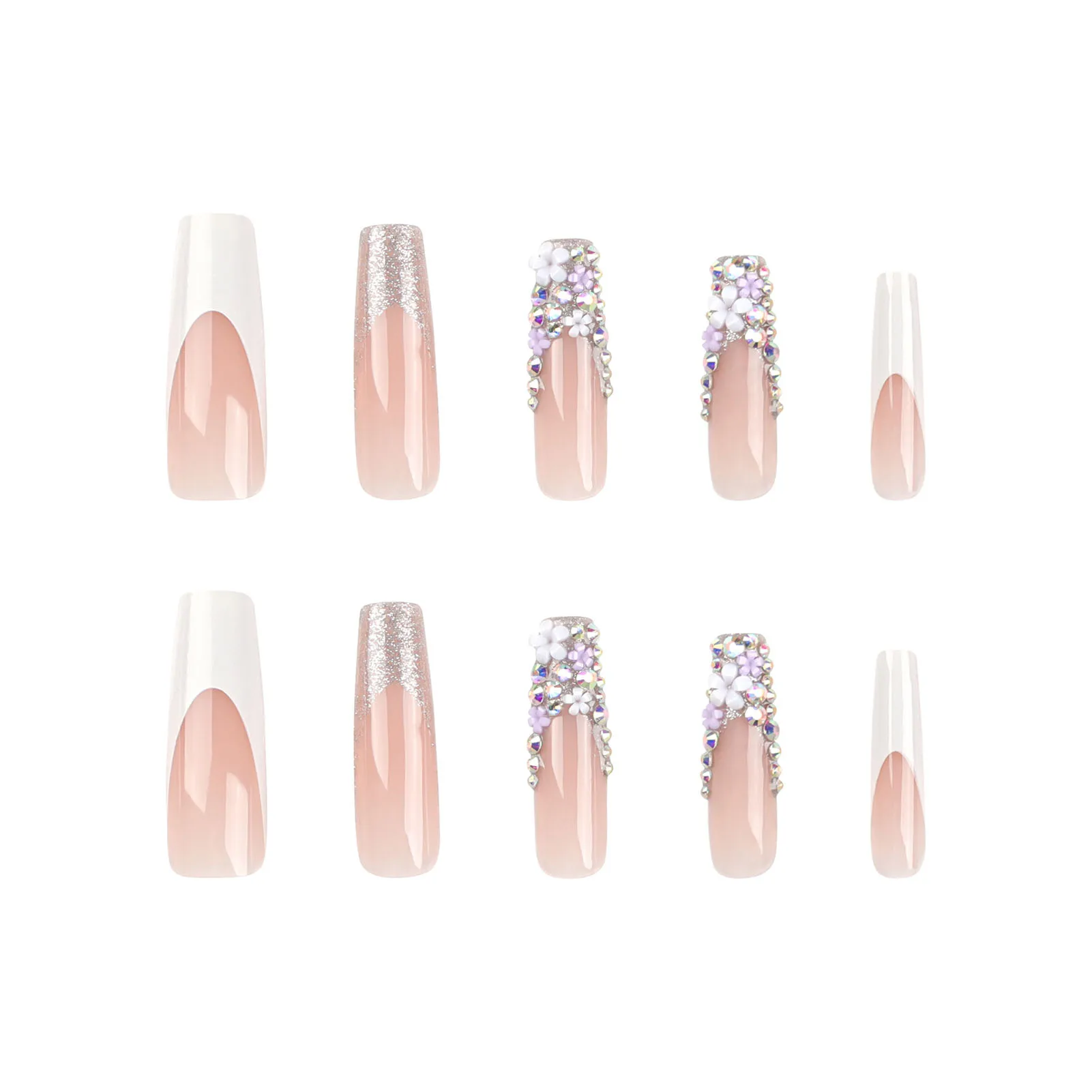 Uñas postizas francesas para mujer, uñas artificiales de larga duración con diamantes de imitación para salón de belleza, Expert and Naive