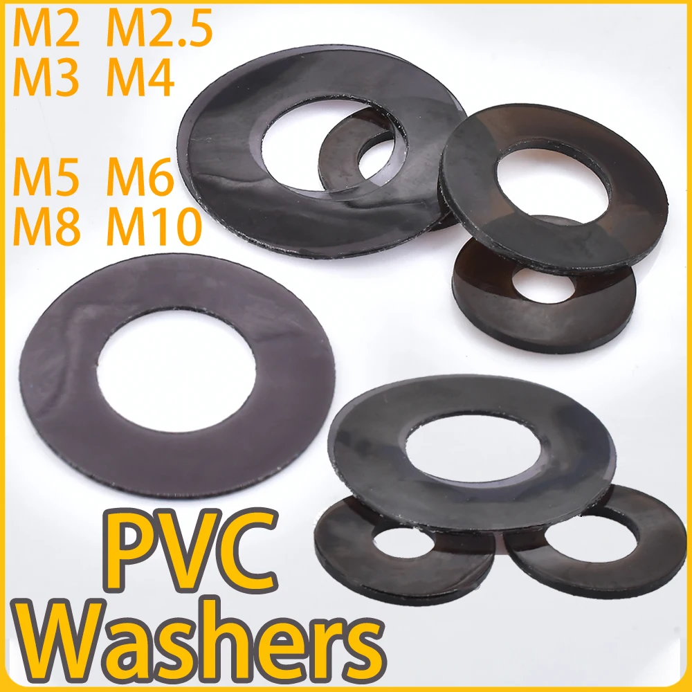 M2~M10 PVC Soft Washer Hollow Ring Pliable Plastic Gasket Insulating Waterproof Sealing Black Ultra Thin Elasticity Flat Washers