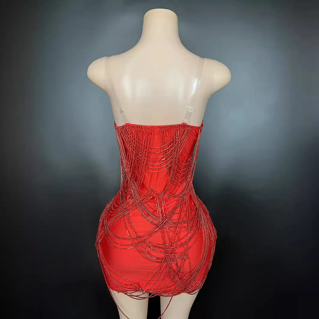 Sexy Suspender Chest Skirt Stage Costume Stage Performance Dresses Robe Femme Chic Et Élégante Party High-End Performance Dress