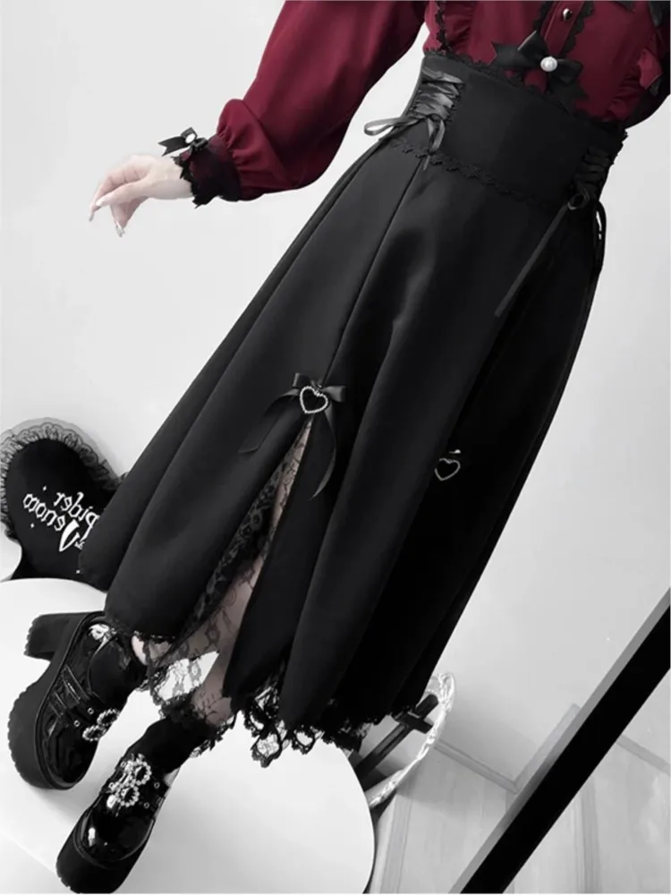 레드 레이스 트리밍 셔츠 Lei 세트 귀엽고 달콤한 드레스