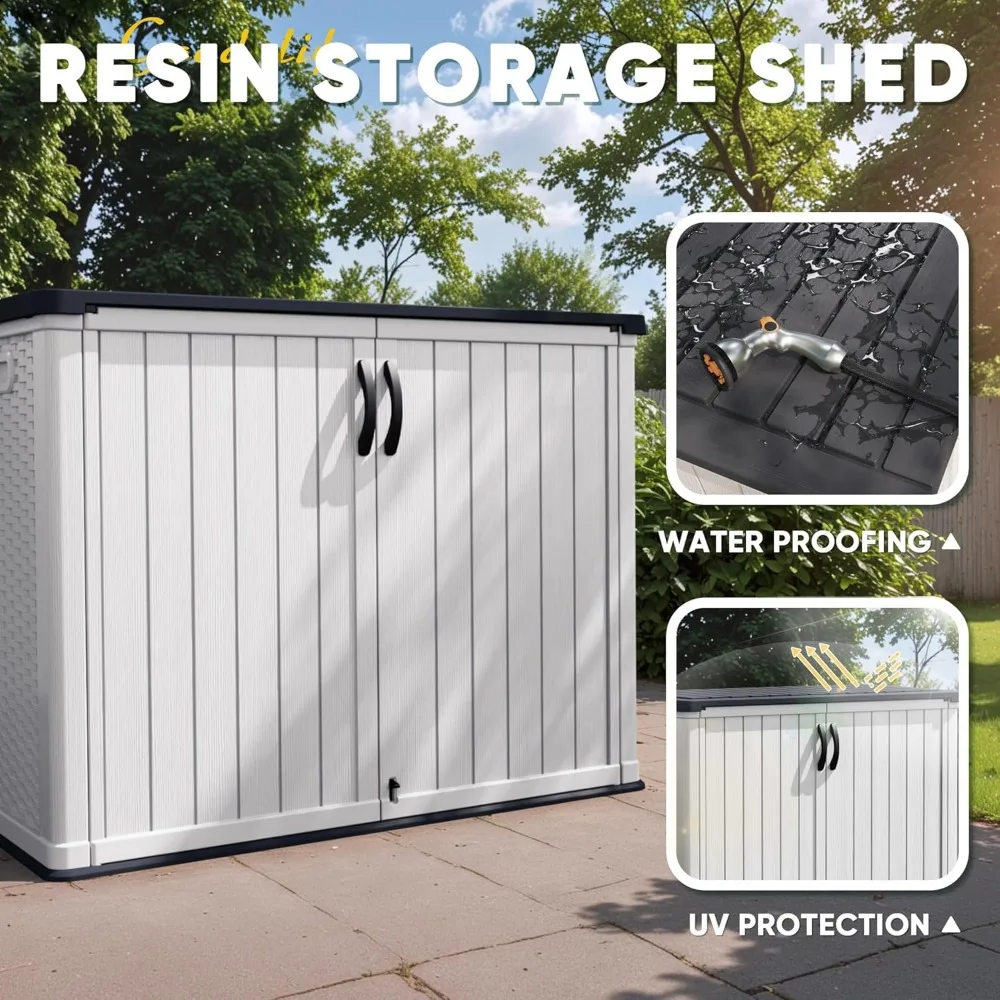 Outdoor Storage Cabinet 26 Cu Ft with Lockable Doors, Horizontal Storage Shed Waterproof Patio Tools Storage Box for Sofa Cushi