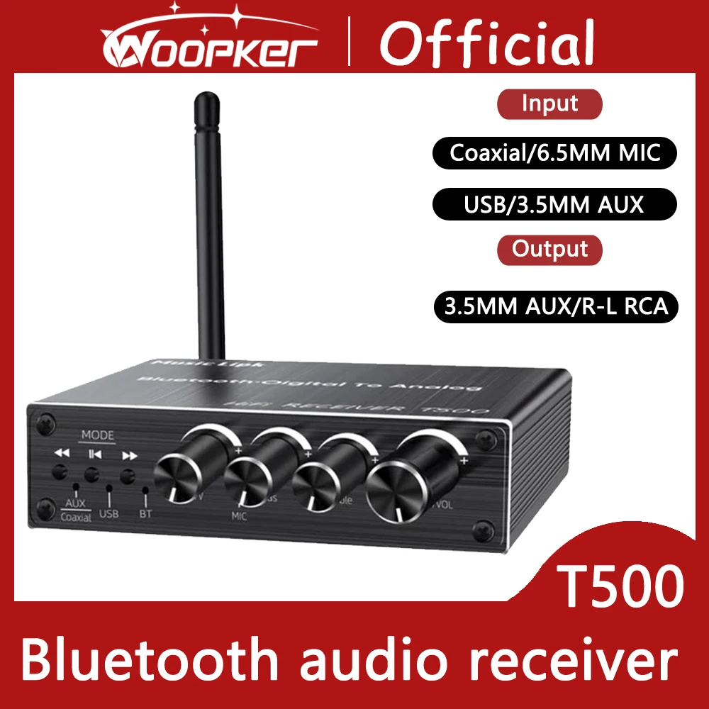

Woopker Bluetooth аудиоприемник коаксиальный ЦАП конвертер BT5.3 U-диск 3,5 мм AUX RCA усилитель аудио конвертер с дистанционным управлением