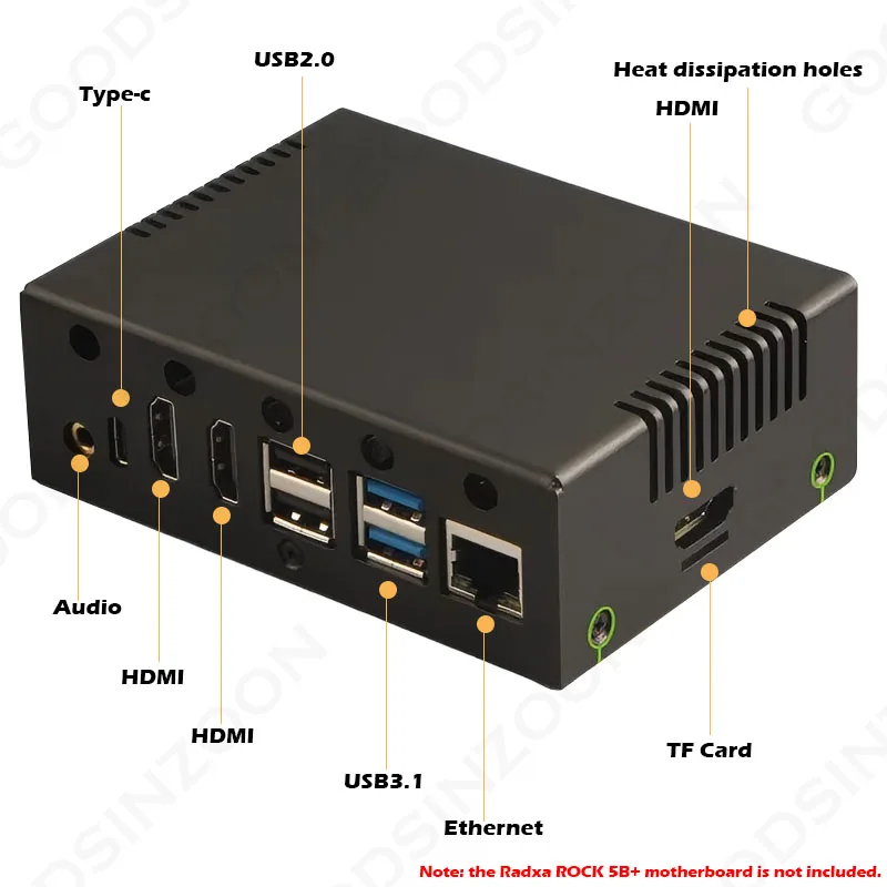 Caixa de metal Radxa ROCK 5B+ - Escudo protetor de alumínio com compatibilidade total para ROCK 5B+