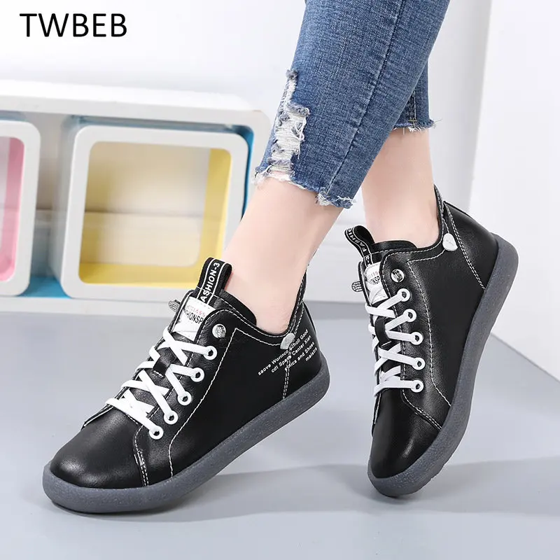 New Women Genuine Leather Sneakers Spring High-top Casual Shoes Autumn First Layer Cowhide Ladies High Top Vulcanized  Shoes