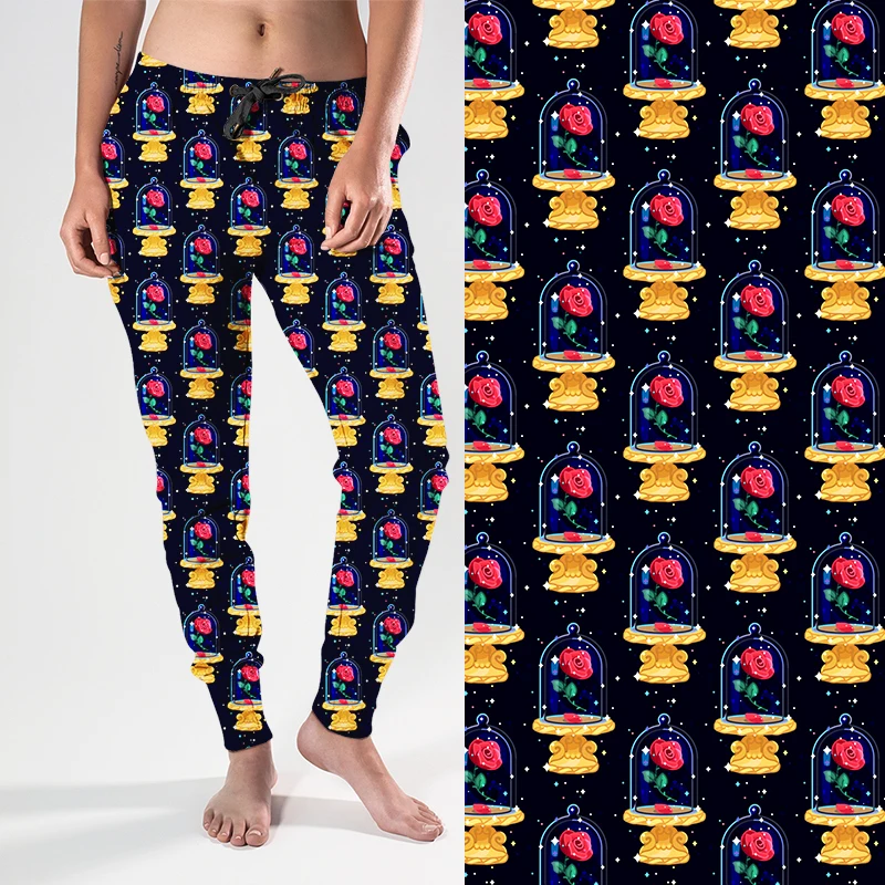 LETSFIND-Pantalones suaves informales con estampado 3D de bella rosa y estrellas para mujer, ropa de calle